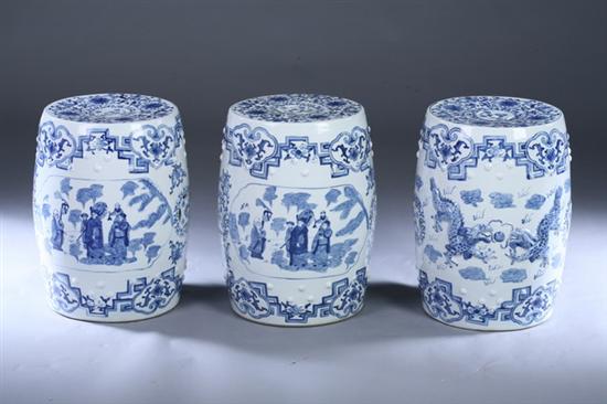 Appraisal: THREE CHINESE BLUE AND WHITE PORCELAIN GARDEN STOOLS th century