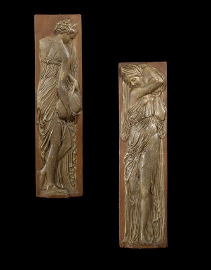 Appraisal: Pair of French Polychromed Plaster Figural Plaques early th century