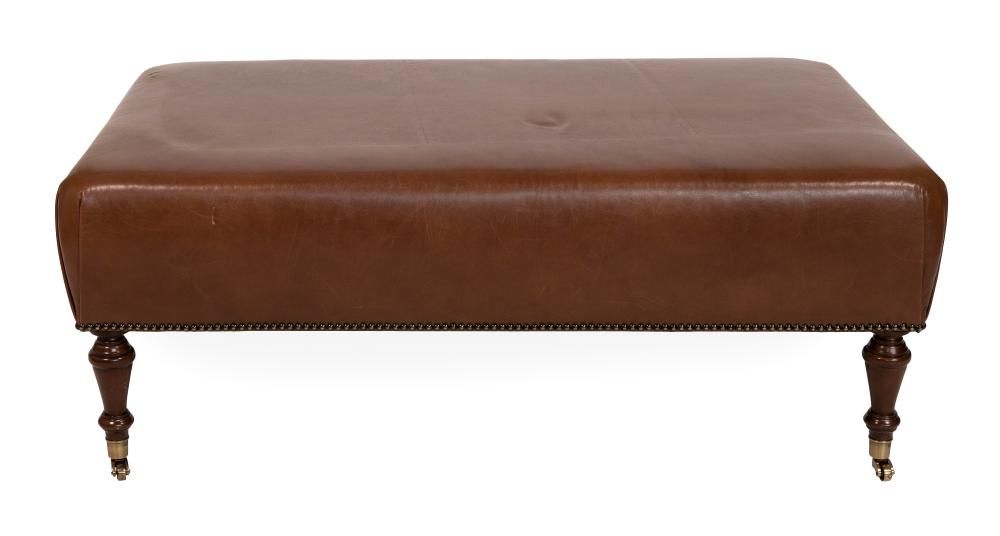 Appraisal: LEATHER OTTOMAN CONTEMPORARY HEIGHT TOP X LEATHER OTTOMAN Contemporary Brown