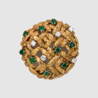 Appraisal: MAUBOUSSIN PARIS K Yellow Gold Diamond and Emerald Brooch MAUBOUSSIN