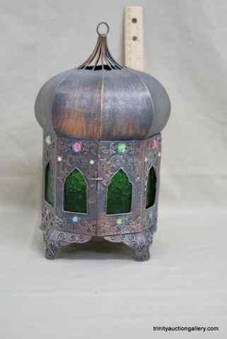 Appraisal: Mid Eastern Style Pressed Tin Candle LampThis is a nice