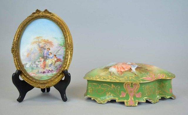 Appraisal: Limoges Porcelain Plaque Dresser Box Hand painted Bawo Dotter Limoges