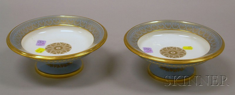 Appraisal: Pair of Sevres Gilt and Pale Blue Decorated Porcelain Compotes