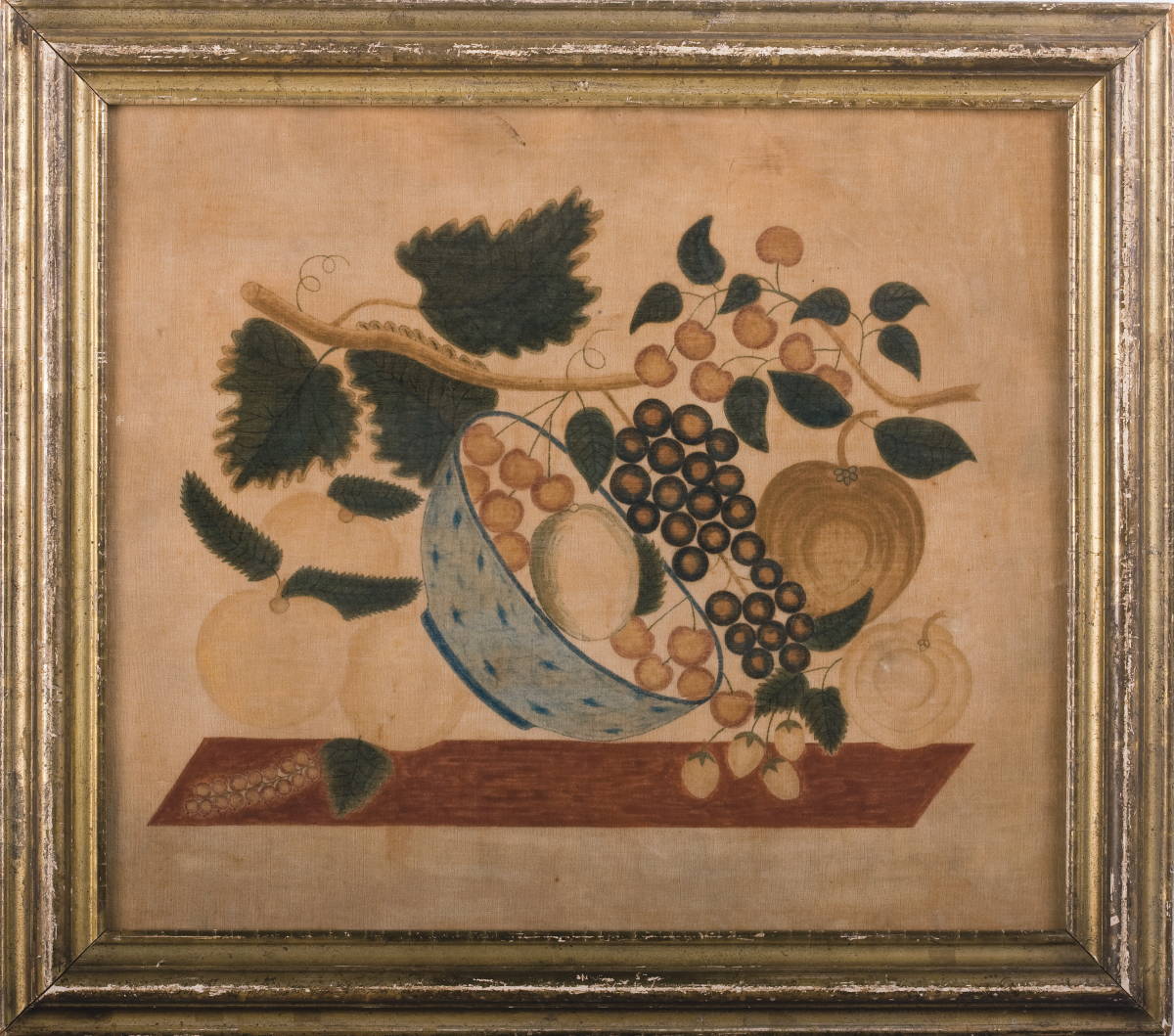 Appraisal: AMERICAN THEOREM PAINTING OF A TIPPED BOWL OF FRUIT Executed