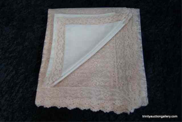 Appraisal: Dusty Rose Lace Table Cloth Matching NapkinsTable cloth is a