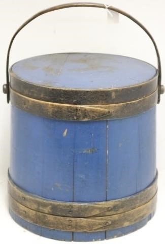 Appraisal: TH C PAINTED HINGHAM HANDLED BUCKET ORIGINALBLUE AND BLACK PAINT