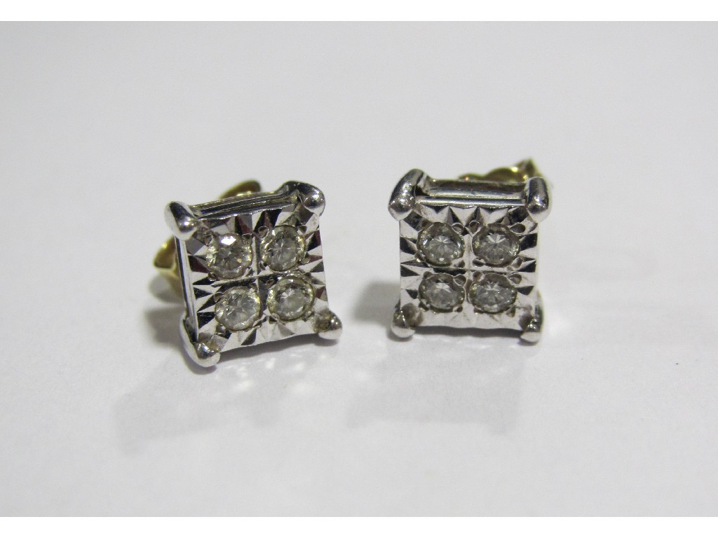 Appraisal: White gold diamond set square shaped stud earrings each set