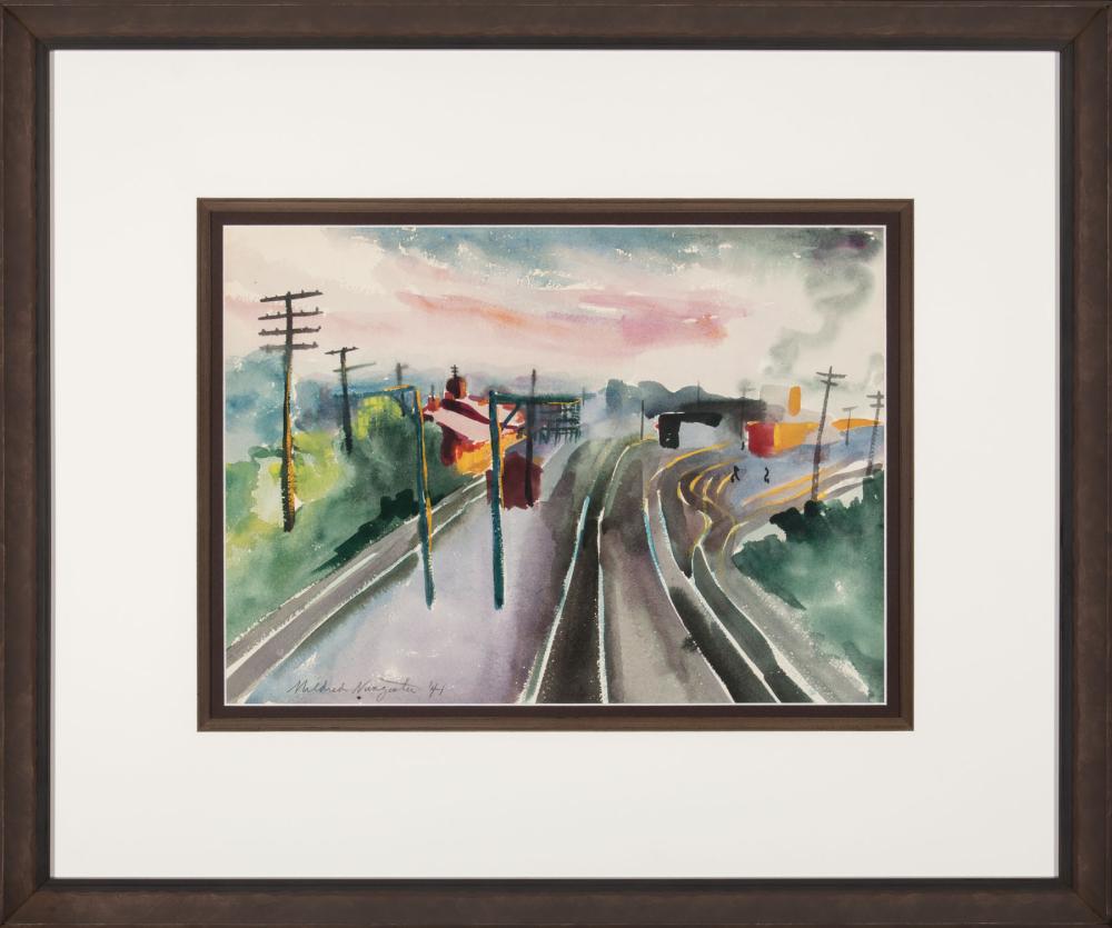 Appraisal: Mildred Nungester Wolfe American Mississippi - Train Tracks watercolor on