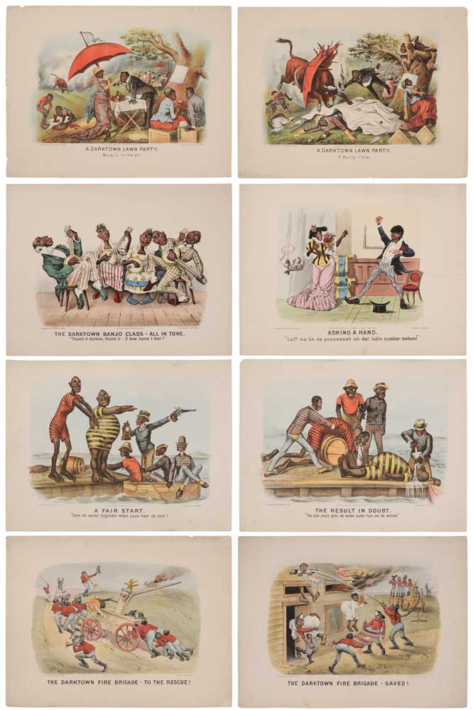 Appraisal: Currier Ives th century Eight Darktown lithographs The Darktown Fire