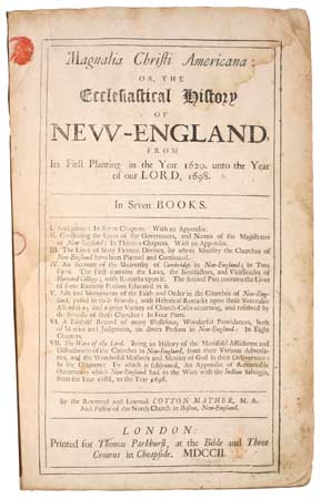 Appraisal: PROBABLY THE BEST KNOWN BOOK OF COLONIAL TIMES --GROLIER MATHER