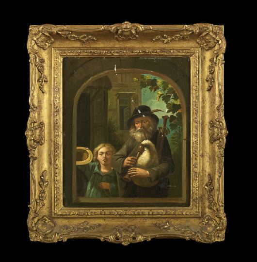 Appraisal: Continental School th Century Man with Bagpipe and Girl Holding