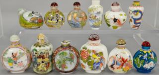 Appraisal: Twelve enameled glass and porcelain snuff bottles ht in to