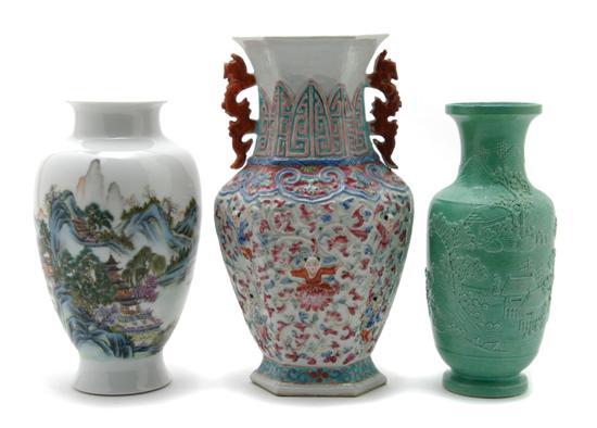 Appraisal: A Group of Three Chinese Vases two molded examples and