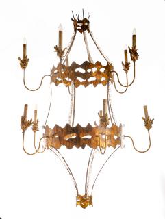 Appraisal: Large Torch Cut Metal Rock Crystal Chandelier American late th