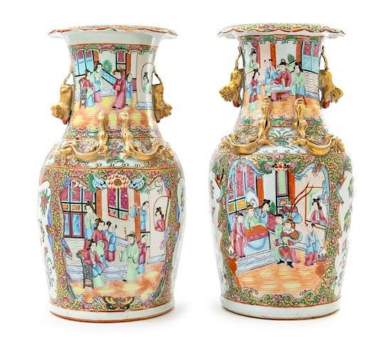 Appraisal: A Pair of Chinese Rose Medallion Porcelain Vases Height inches