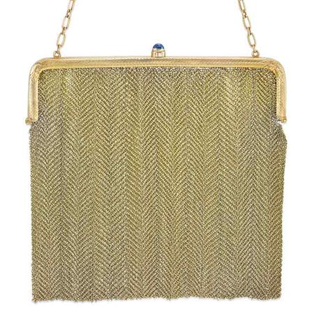 Appraisal: Antique Gold and Cabochon Sapphire Mesh Purse Estimate -