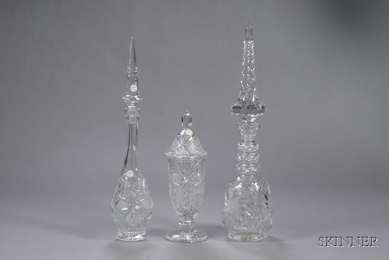 Appraisal: Three Cut Glass Items th century consisting of a covered