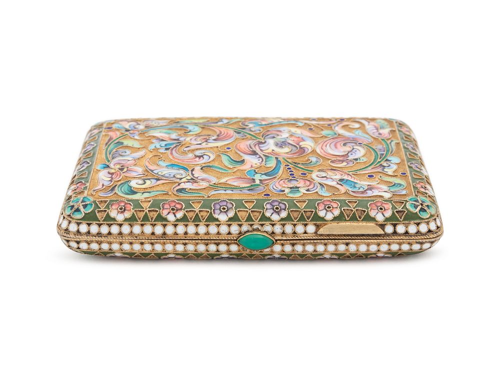 Appraisal: A Russian Silver-Gilt and Shaded Enamel Cigarette Case A Russian