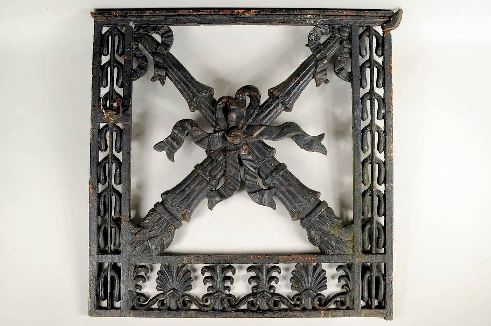 Appraisal: Cast Iron Gate w Shell Ribbon Torch Cast iron gate