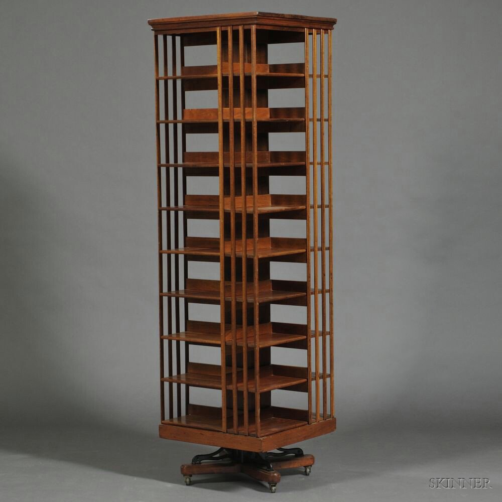 Appraisal: Edwardian Mahogany Revolving Bookcase early th century the square form