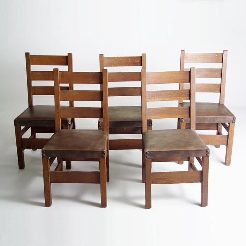 Appraisal: GUSTAV STICKLEY Set of five side chairs no with three