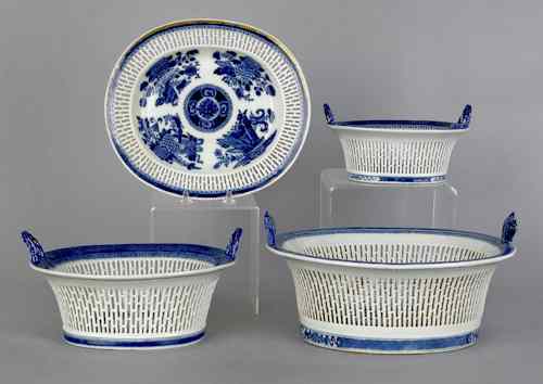 Appraisal: Three Chinese export reticulated baskets th c together with an