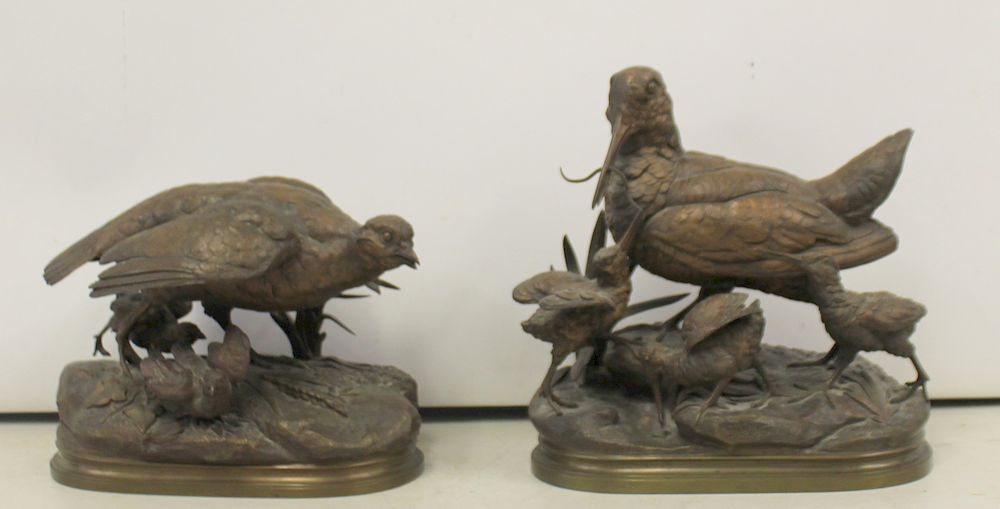 Appraisal: Alfred Dubucand French - Signed Bronze Sculptures Both bird groupings