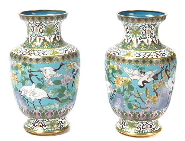 Appraisal: A pair of Chinese cloisonne vases height in diameter in