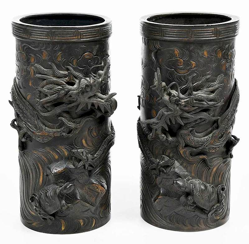 Appraisal: Pair Chinese Bronze Dragon Figural Vases th th century each