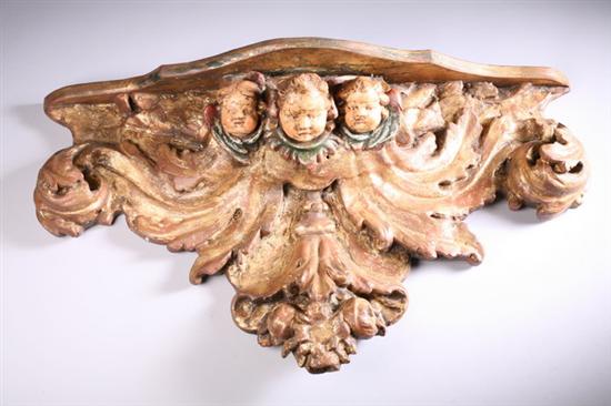 Appraisal: ITALIAN CARVED PAINTED AND GILT WOOD BRACKET late th century