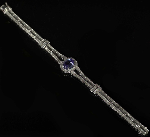 Appraisal: Fourteen-Karat White Gold Tanzanite and Diamond Bracelet in the Art