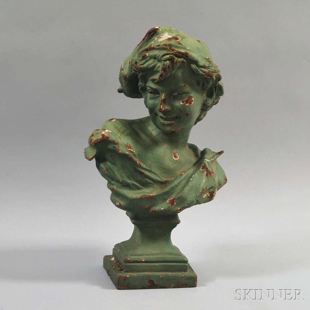 Appraisal: Green-painted Cast Iron Bust of a Boy th th century