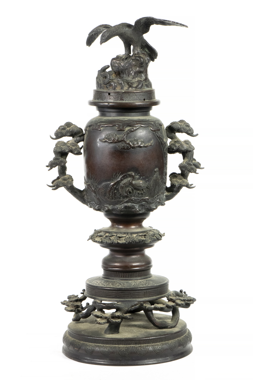 Appraisal: JAPANESE BRONZE CENSER Meiji Period Three-Part Censer lid depicting a