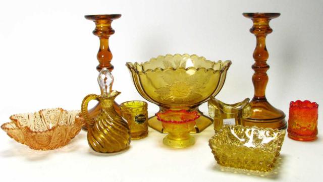 Appraisal: Group of Antique Vintage Amber Glass including pair of ''