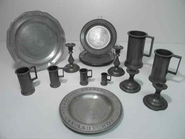 Appraisal: Group lot of assorted pewter Includes a set of ''JR''