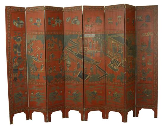 Appraisal: CHINESE EIGHT PANEL RED LACQUER SCREEN th th century one