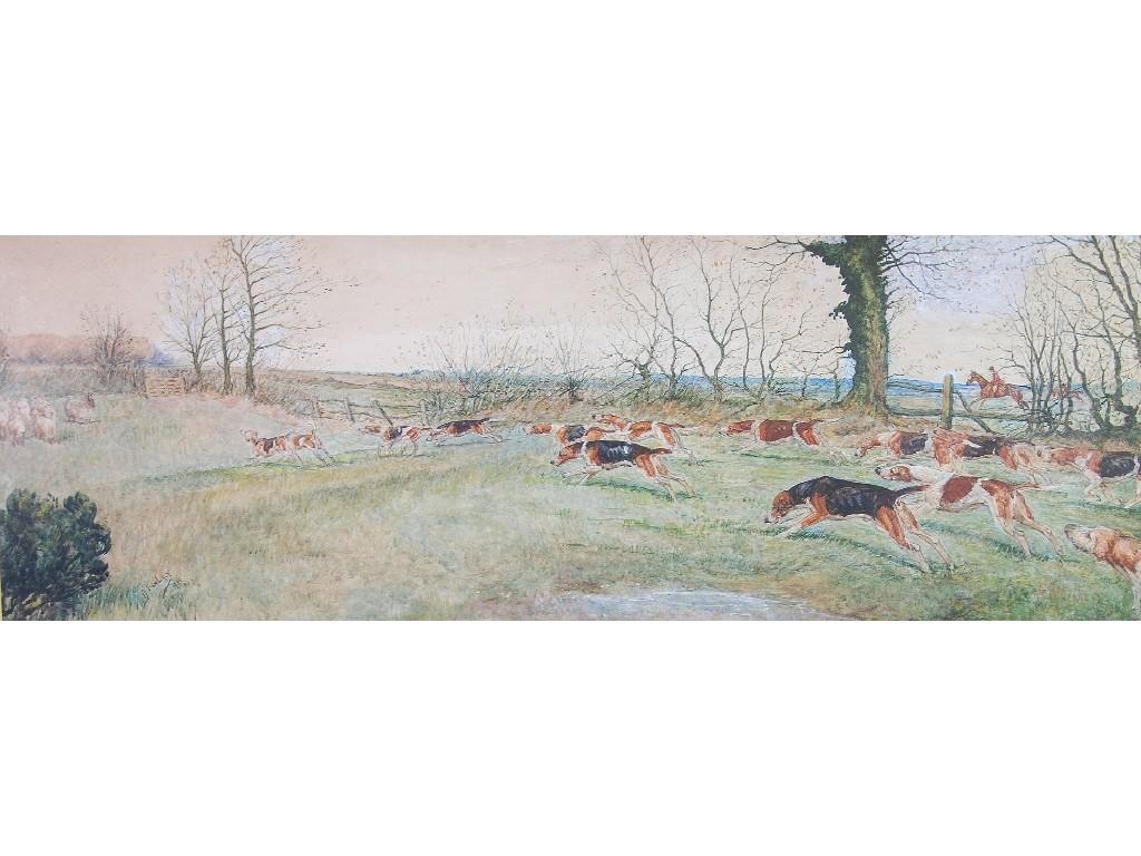 Appraisal: A FINLEY twentieth century WATERCOLOUR DRAWINGLandscape with pack of hounds