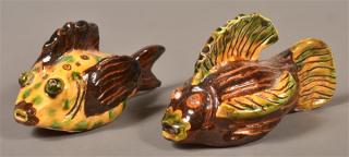 Appraisal: Susan Campbell Redware Fish Whistles Two Susan Campbell Bryn Mawr