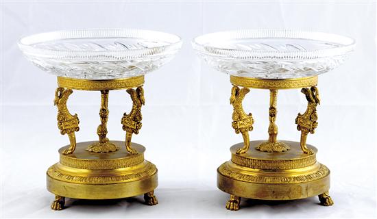 Appraisal: Pair French bronze dore and crystal tazzas th century crystal