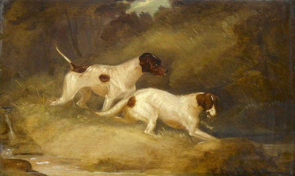 Appraisal: ENGLISH SCHOOL TH CENTURY SPANIEL AND RETRIEVER IN A WOOD