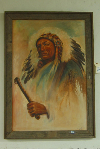 Appraisal: S REED American th century Oil on canvas A Sioux