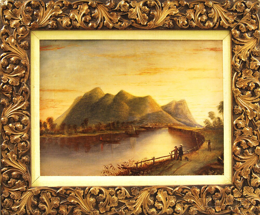 Appraisal: Hudson River School th Century Primitive Landscape with Figures Unsigned