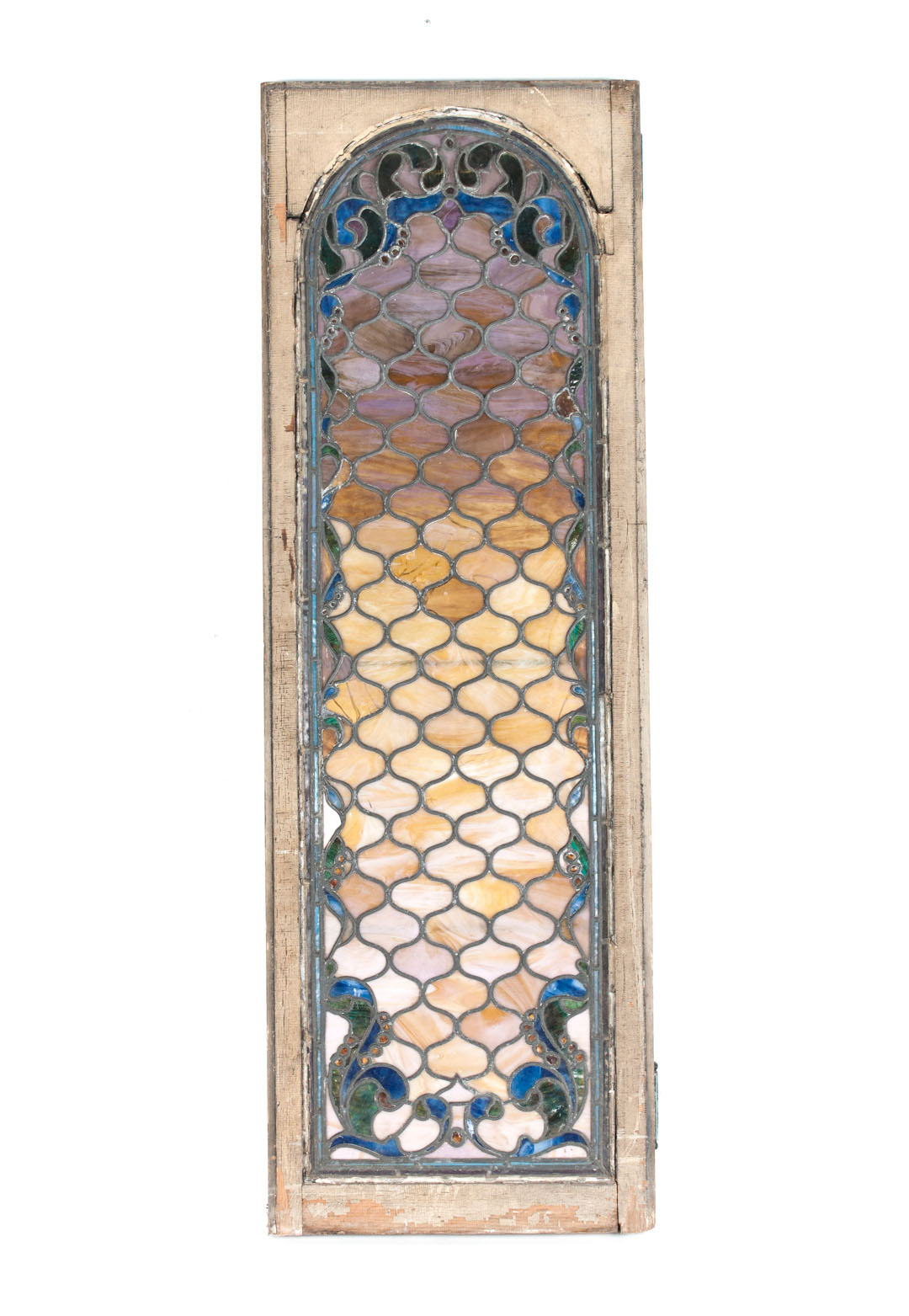 Appraisal: American stained and leaded glass shutter door oval geometric pattern