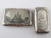 Appraisal: A Russian silver niello snuffbox the lid engraved with the