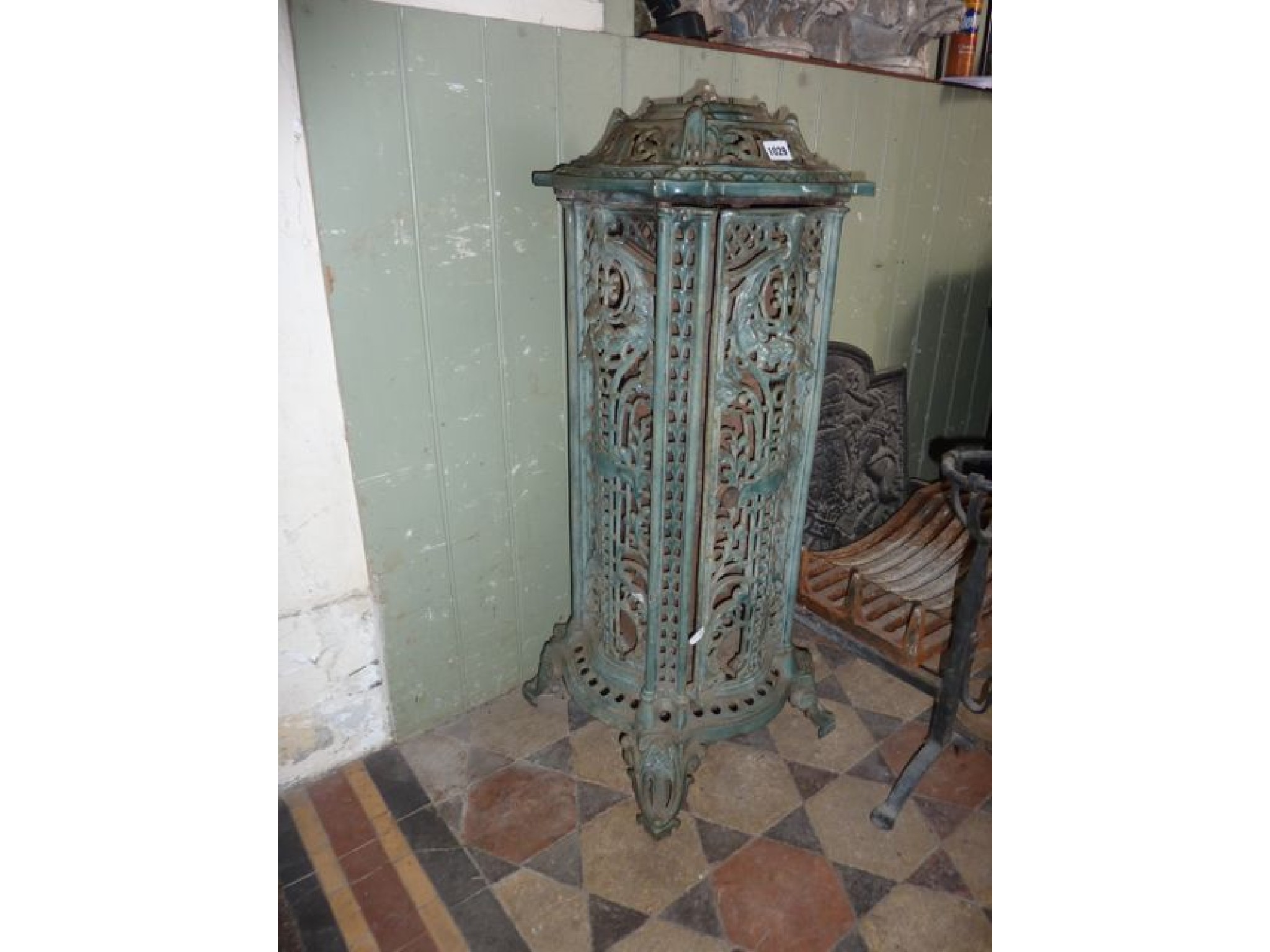 Appraisal: A th century French enamelled room heater with cast and