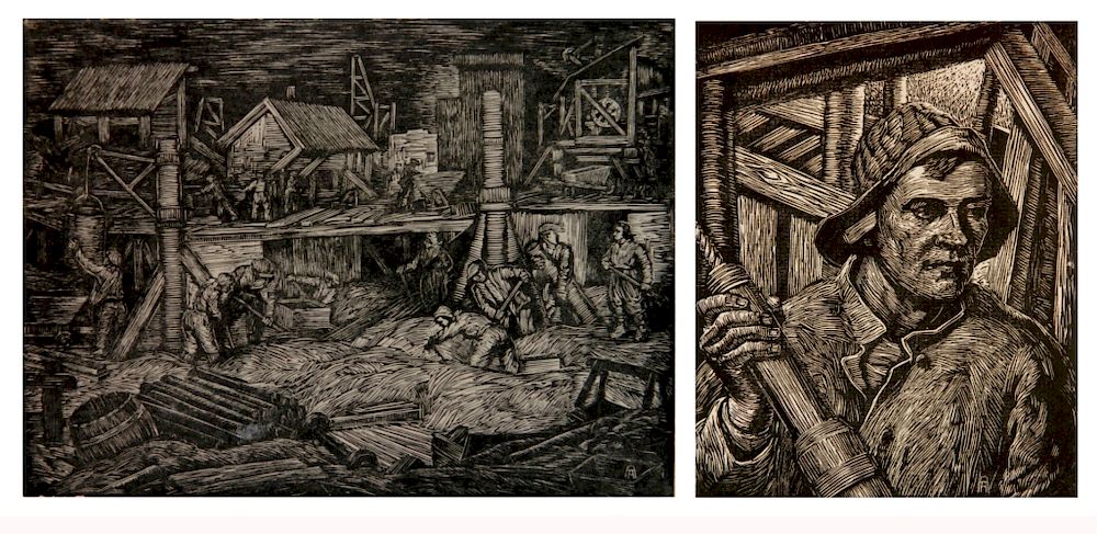 Appraisal: Albert Abramovitz woodcuts Albert Abramovitz American - - ''Worker with