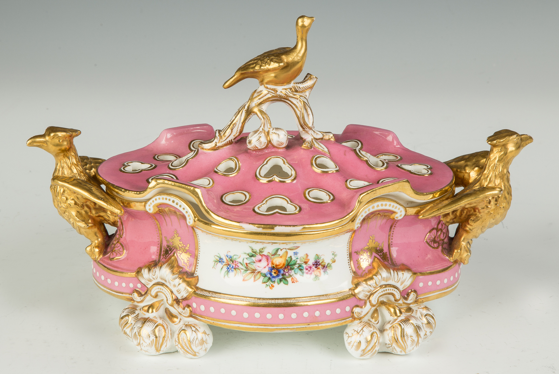 Appraisal: French Sevres Style Potpourri with Eagles th century Hand painted