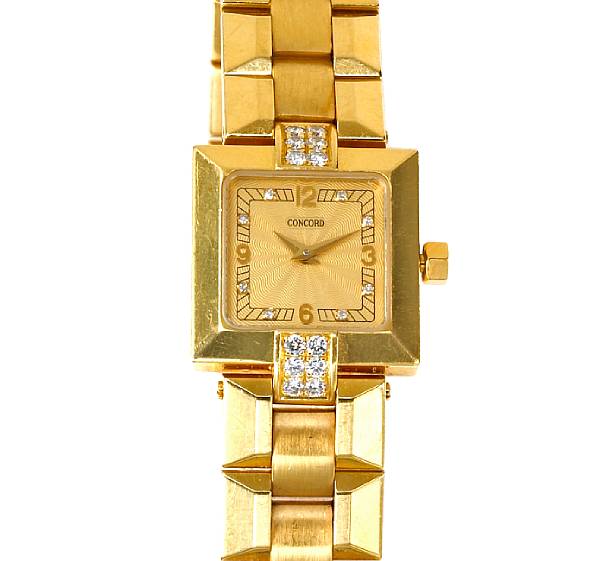 Appraisal: A diamond and eighteen karat gold bracelet wristwatch Concord La