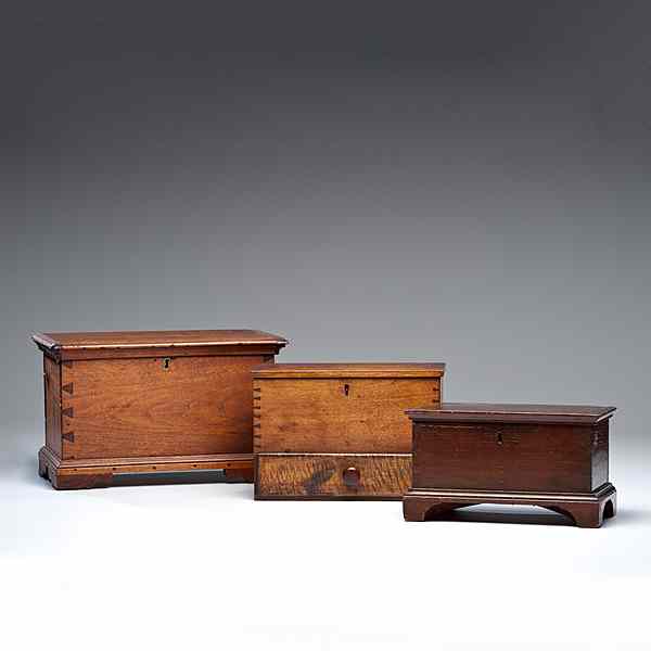 Appraisal: Miniature Blanket Chests American three miniature blanket chests including two