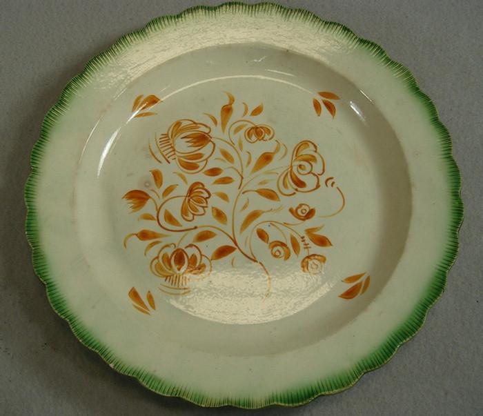 Appraisal: Leeds pearlware green featheredge scenic plate hand brushed brown floral